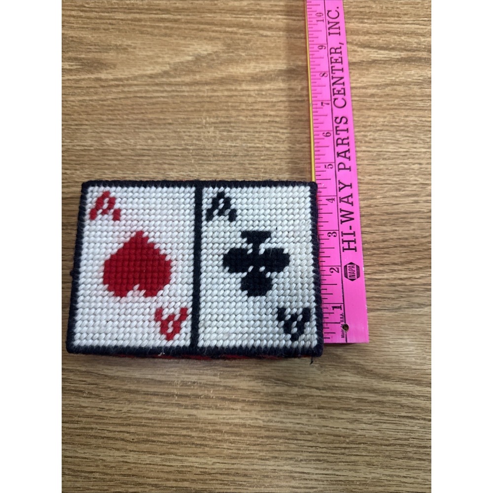 Vintage Knitted Embroidery Bridge Playing Card‎ Holder Double Deck Tray Holder - Picture 5 of 5